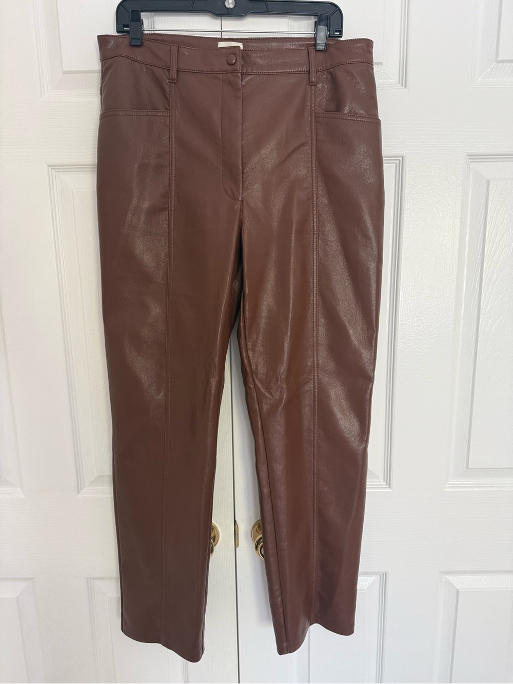 Wilfred Brown Faux-Leather Straight Leg Pants